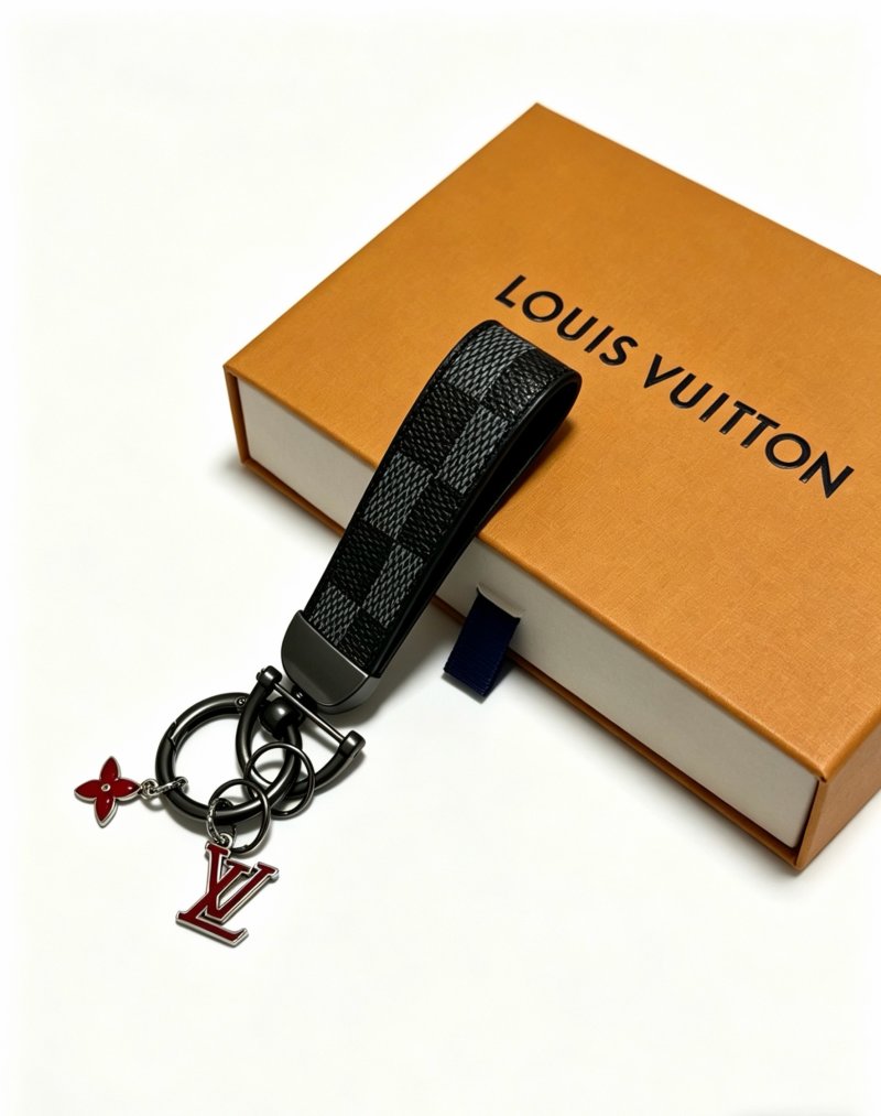 Louis Vuitton Damier Ebene Bag Charm Keychain with Red Enamel Butterfly view