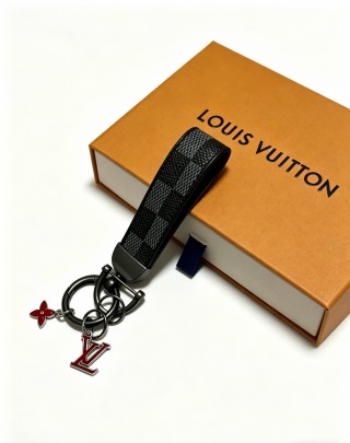 Louis Vuitton Damier Ebene Bag Charm Keychain with Red Enamel Butterfly view 5