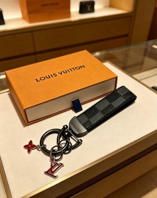 Louis Vuitton Damier Ebene Bag Charm Keychain with Red Enamel Butterfly view 6