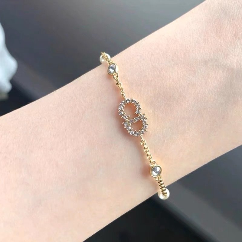 Dior CD Letter Pearl Crystal Bracelet Gold view
