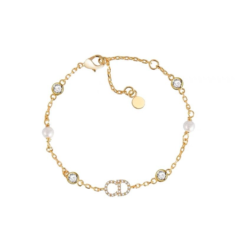 Dior CD Letter Pearl Crystal Bracelet Gold view