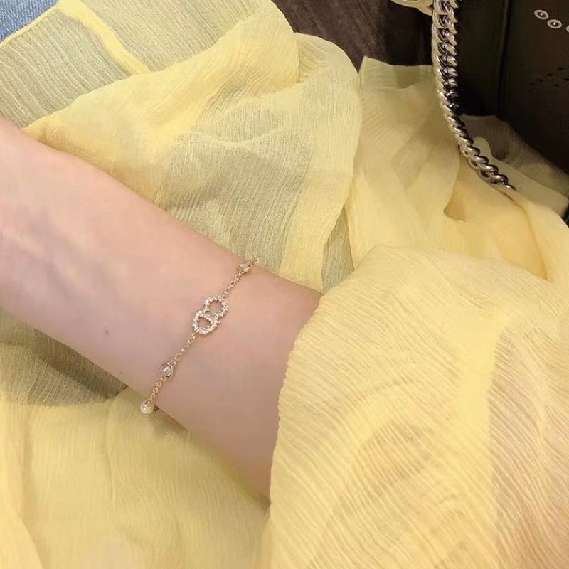 Dior CD Letter Pearl Crystal Bracelet Gold view
