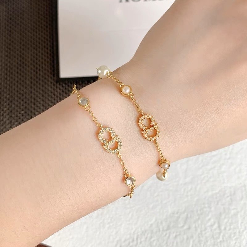 Dior CD Letter Pearl Crystal Bracelet Gold view