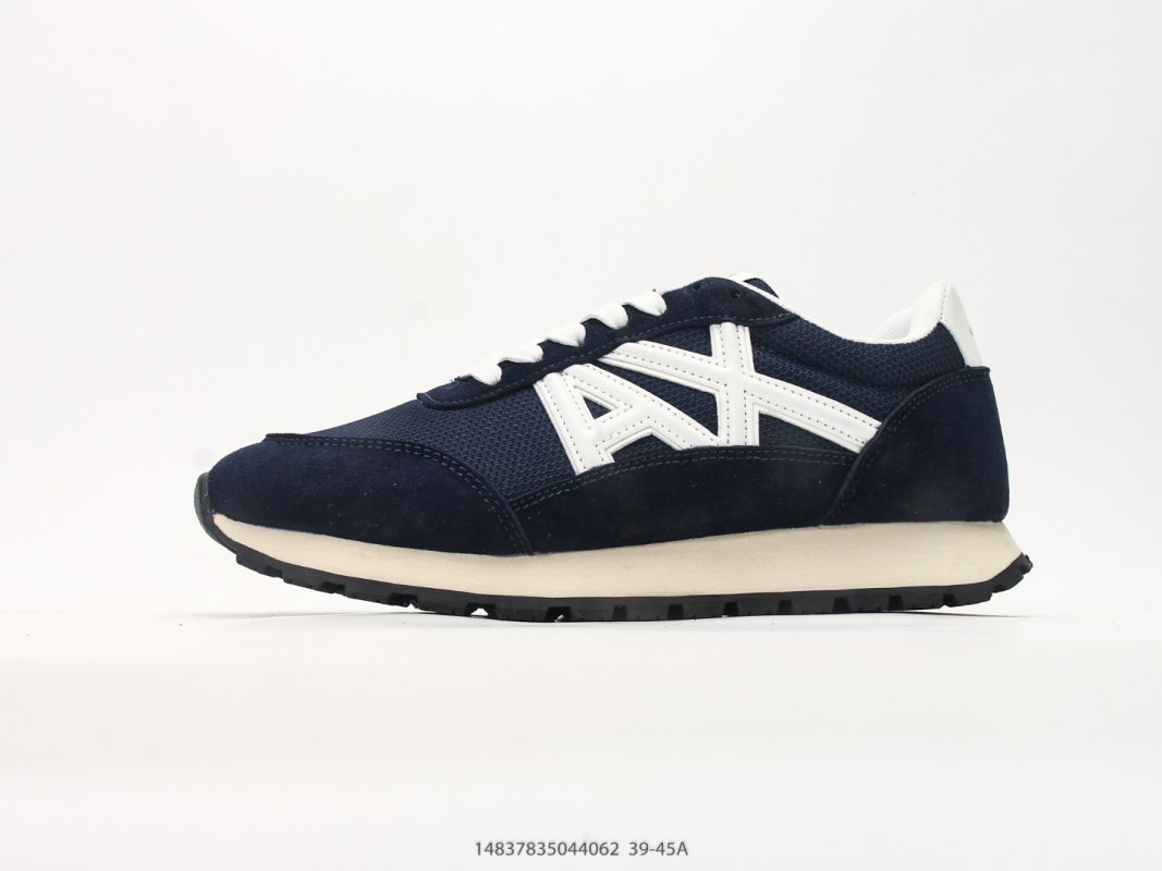 Armani Exchange AX Navy Suede Nylon Runner Sneaker