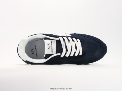 Armani Exchange AX Navy Suede Nylon Runner Sneaker view 3