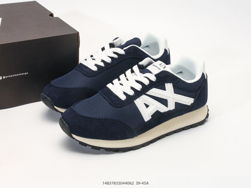 Armani Exchange AX Navy Suede Nylon Runner Sneaker view