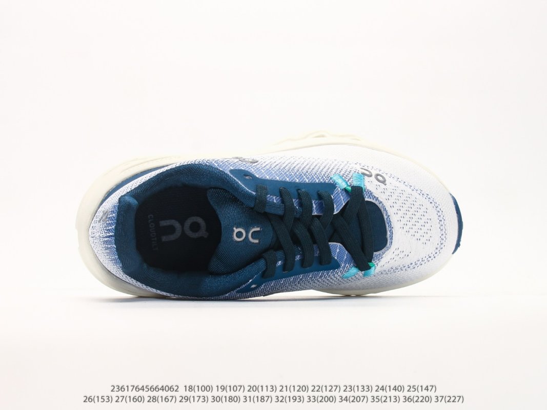 On Cloudtilt White Navy Blue Kids Running Shoe view