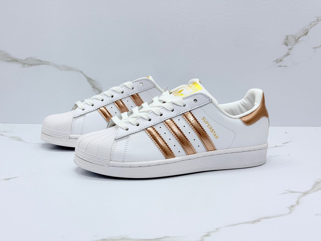 Adidas Superstar White Gold Metallic Low-Top Sneaker view