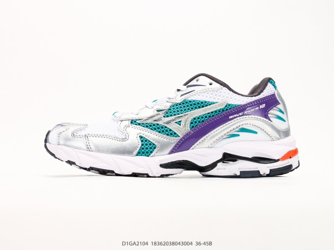 Mizuno Wave Rider 10 White Teal Purple Low-Top Running Shoe