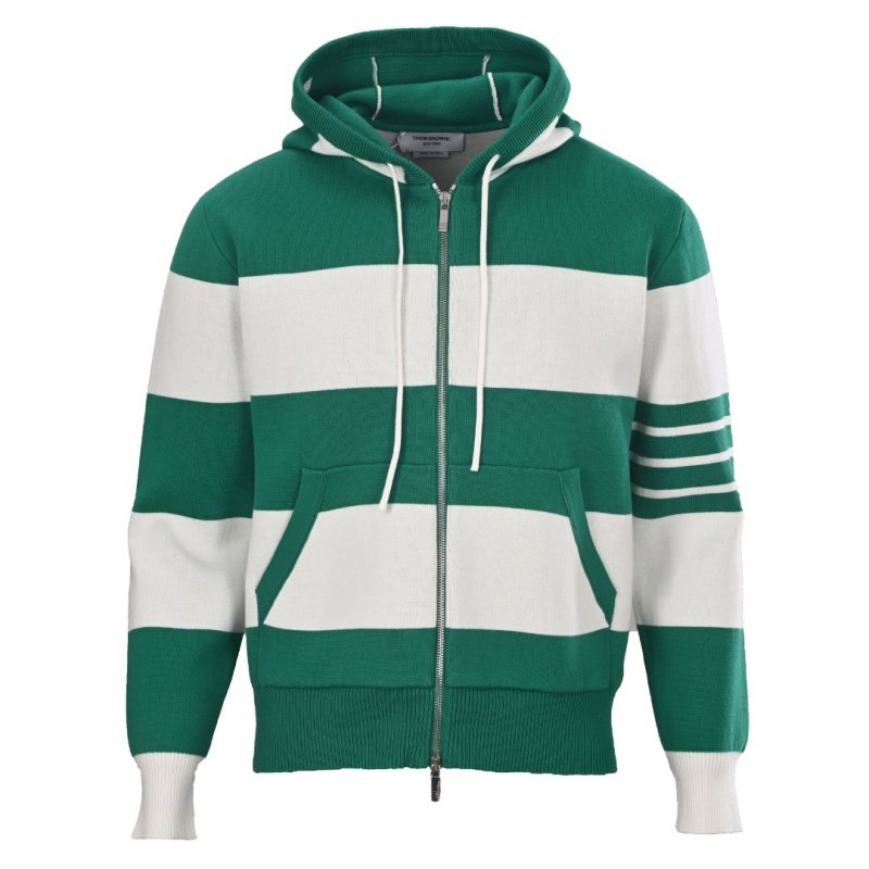 Thom Browne Wide Stripe Knit Hoodie Green White