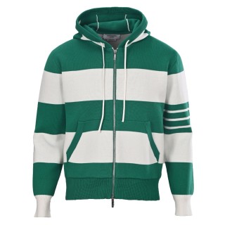 Thom Browne Wide Stripe Knit Hoodie Green White