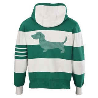 Thom Browne Wide Stripe Knit Hoodie Green White view 3