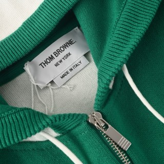 Thom Browne Wide Stripe Knit Hoodie Green White view 5