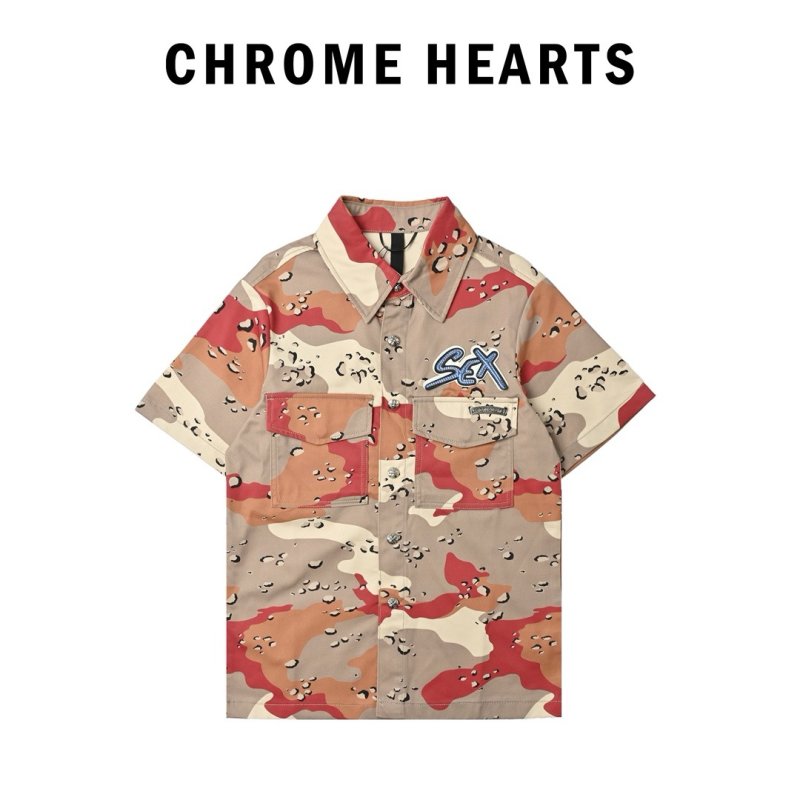 Chrome Hearts Camouflage Military Canvas Denim Short Sleeve Shirt
