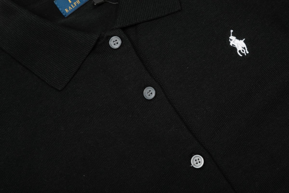 Ralph Lauren Pima Cotton Black Knit Collar Cardigan view