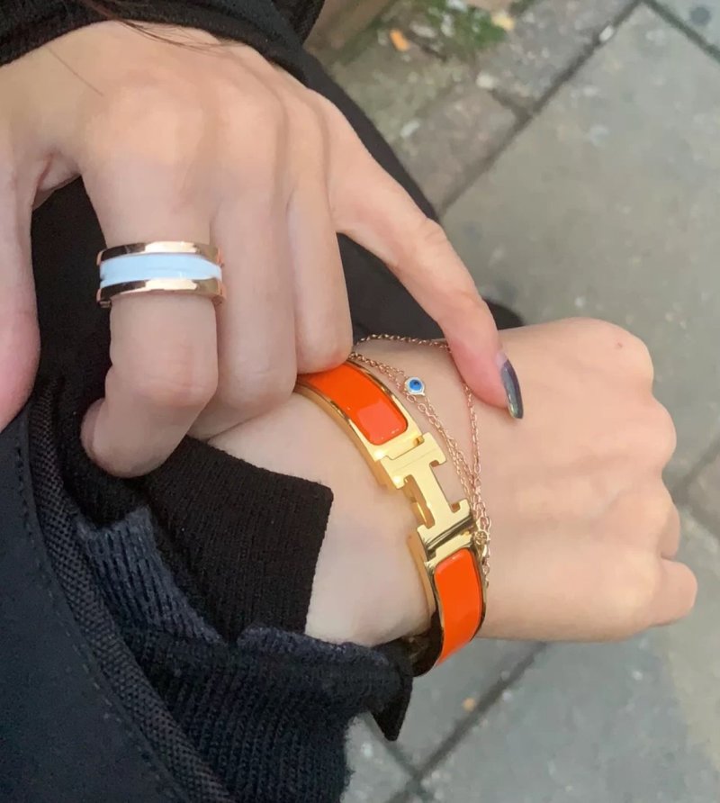 Hermès Clic H Enamel Bracelet Orange Gold