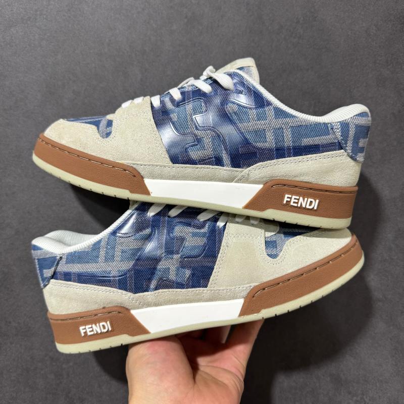 Fendi Match Low Top Leather Sneaker Blue Plaid Cream