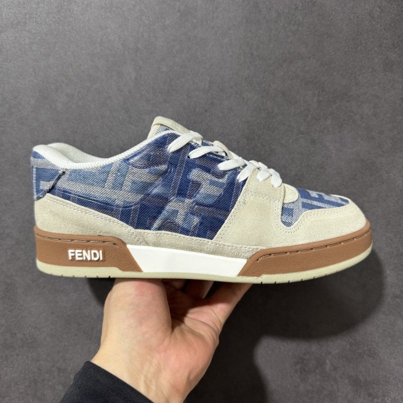 Fendi Match Low Top Leather Sneaker Blue Plaid Cream view