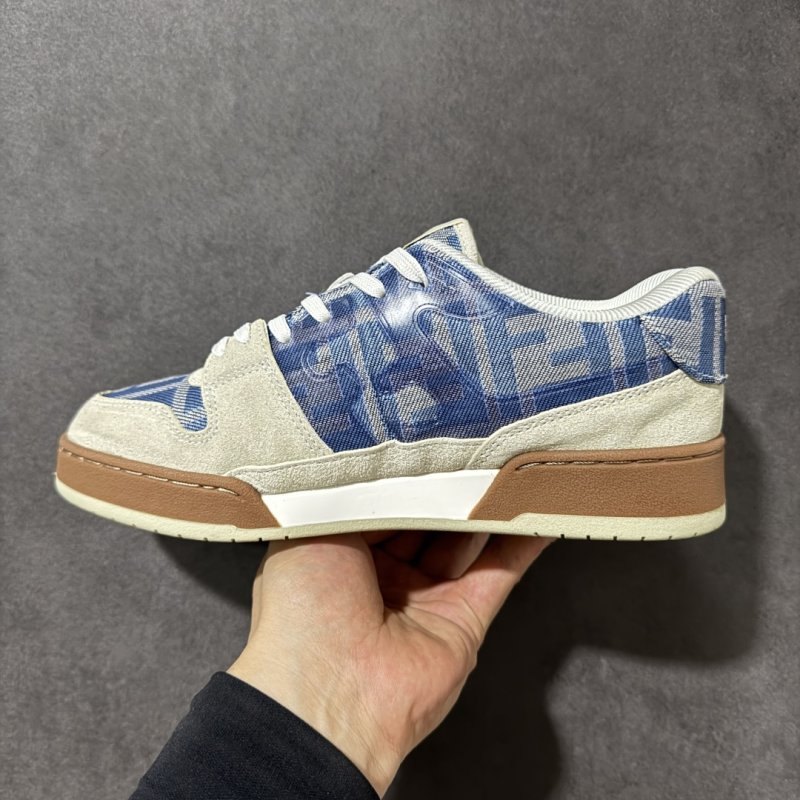 Fendi Match Low Top Leather Sneaker Blue Plaid Cream view