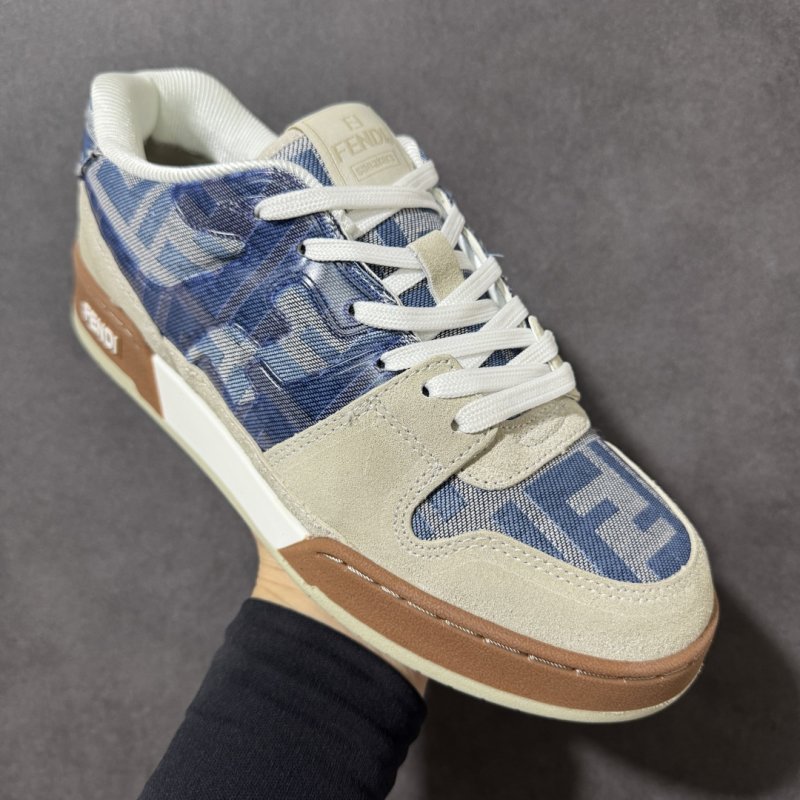 Fendi Match Low Top Leather Sneaker Blue Plaid Cream view