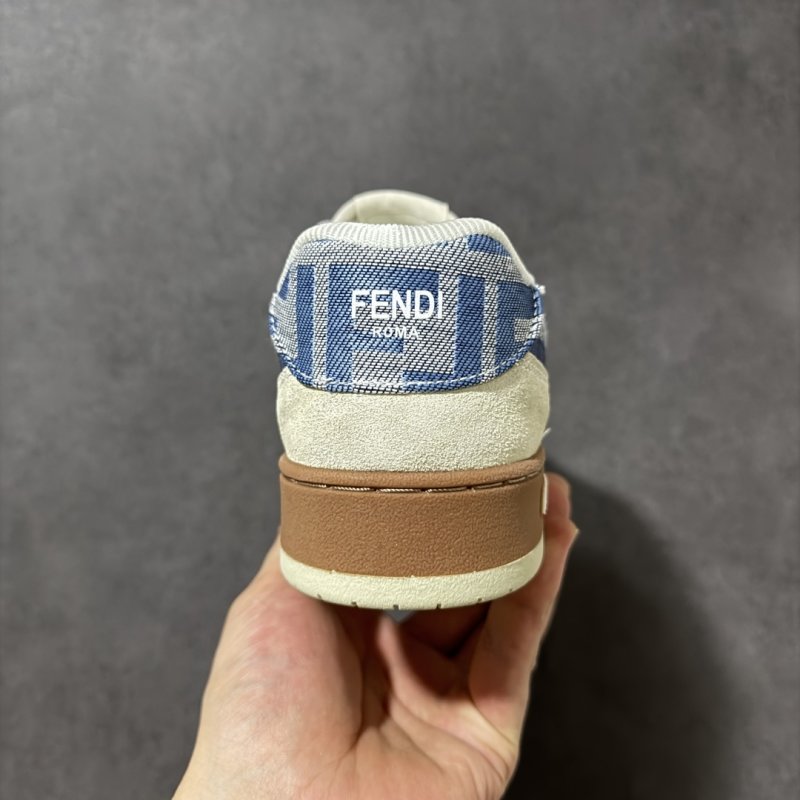 Fendi Match Low Top Leather Sneaker Blue Plaid Cream view