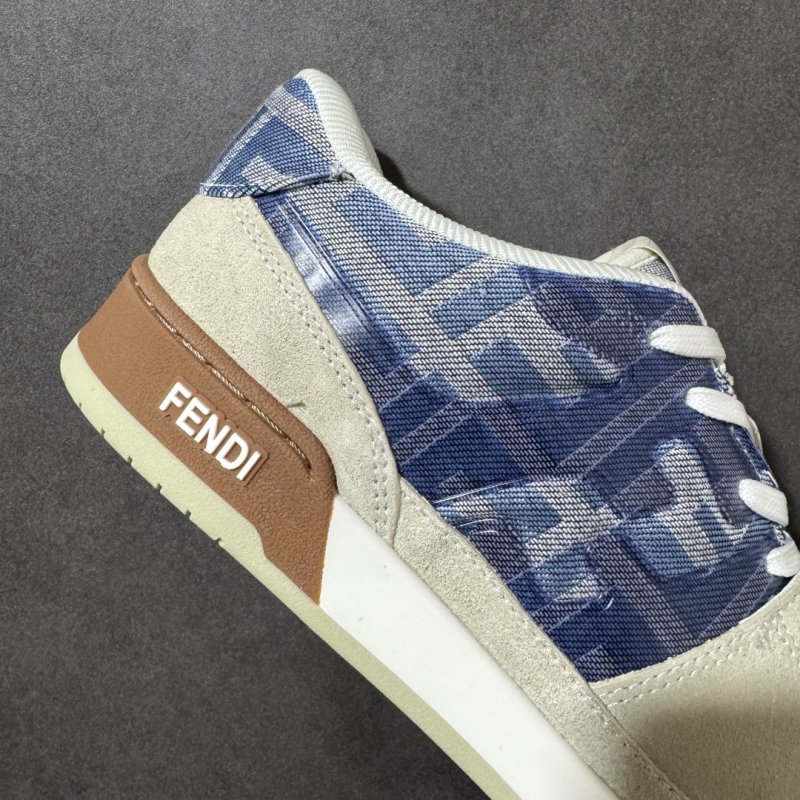 Fendi Match Low Top Leather Sneaker Blue Plaid Cream view