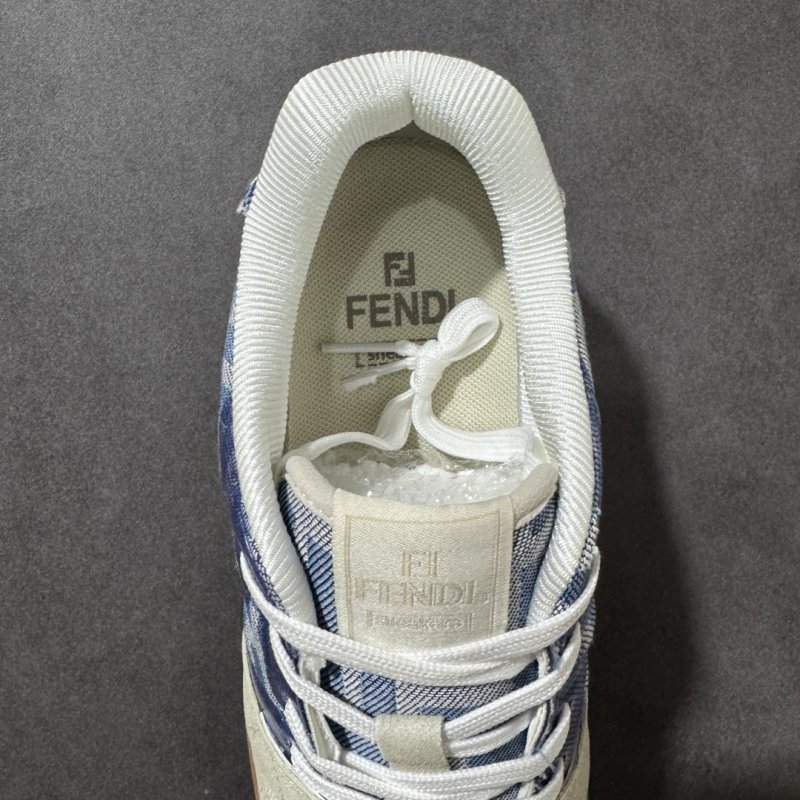 Fendi Match Low Top Leather Sneaker Blue Plaid Cream view