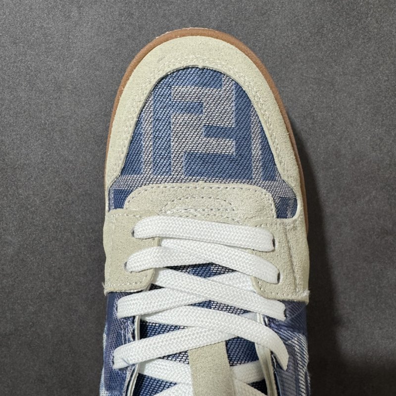 Fendi Match Low Top Leather Sneaker Blue Plaid Cream view