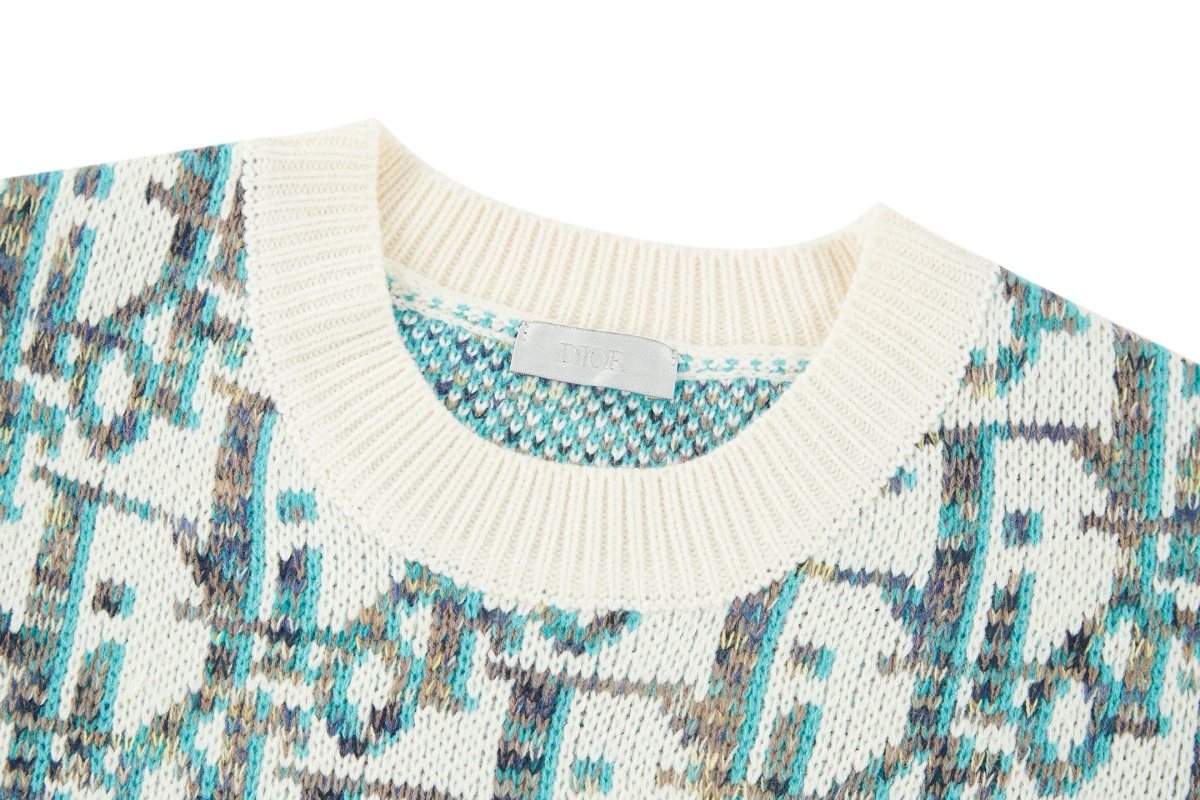 Dior CD25 Monogram Jacquard Crewneck Sweater Cream Multi view