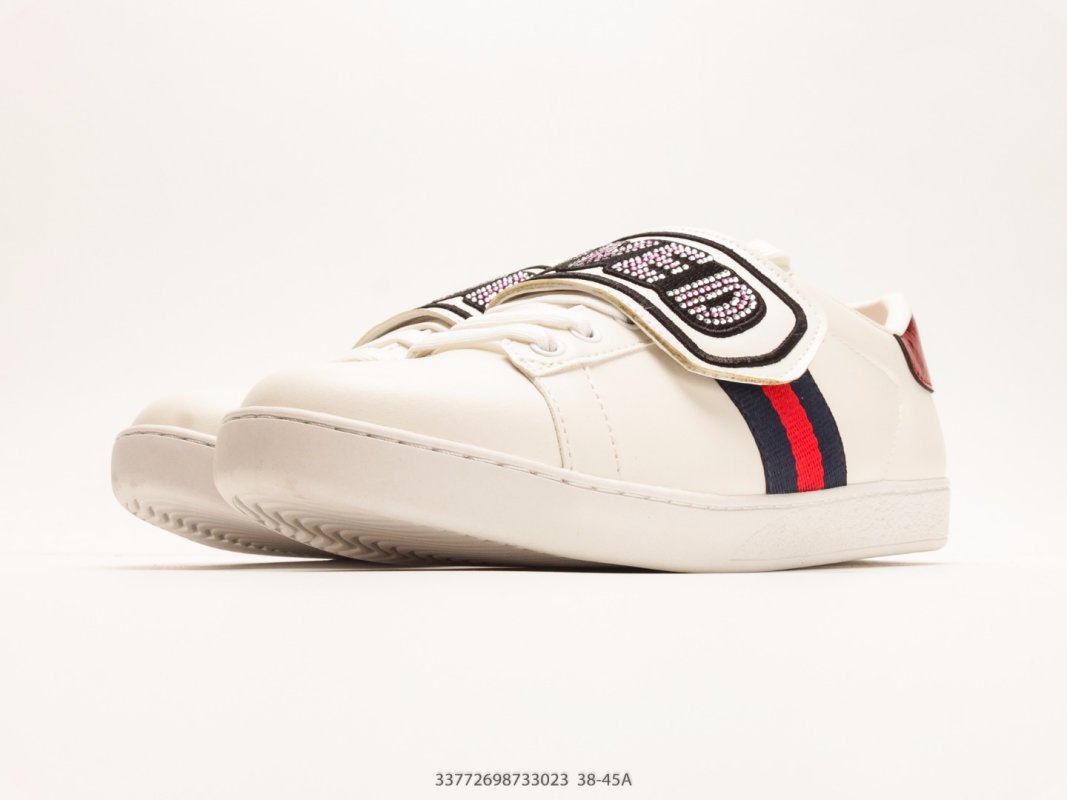Gucci Ace Low-Top Leather Sneaker White Red Navy Stripe view