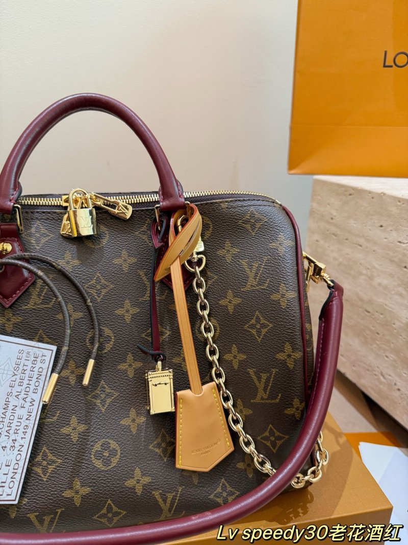 LV Speedy 30 Monogram Canvas Handbag - Burgundy Leather Trim view