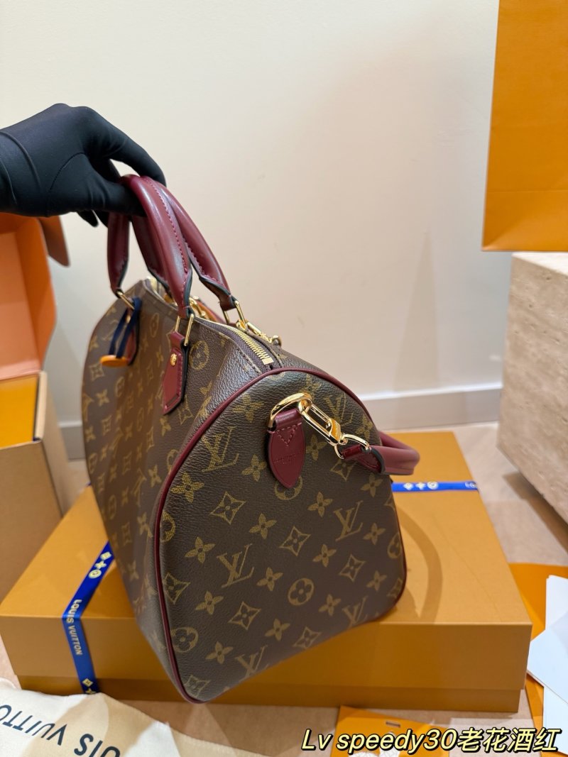 LV Speedy 30 Monogram Canvas Handbag - Burgundy Leather Trim view