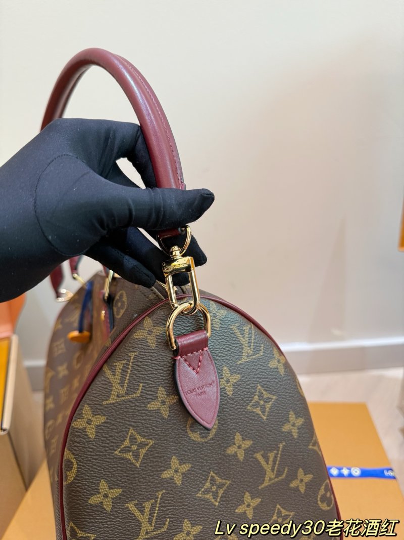 LV Speedy 30 Monogram Canvas Handbag - Burgundy Leather Trim view