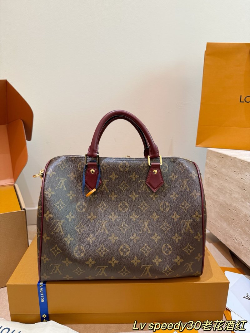 LV Speedy 30 Monogram Canvas Handbag - Burgundy Leather Trim view