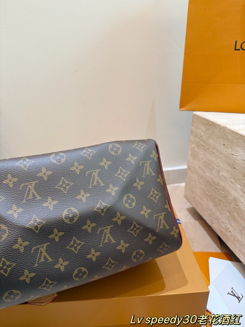 LV Speedy 30 Monogram Canvas Handbag - Burgundy Leather Trim view