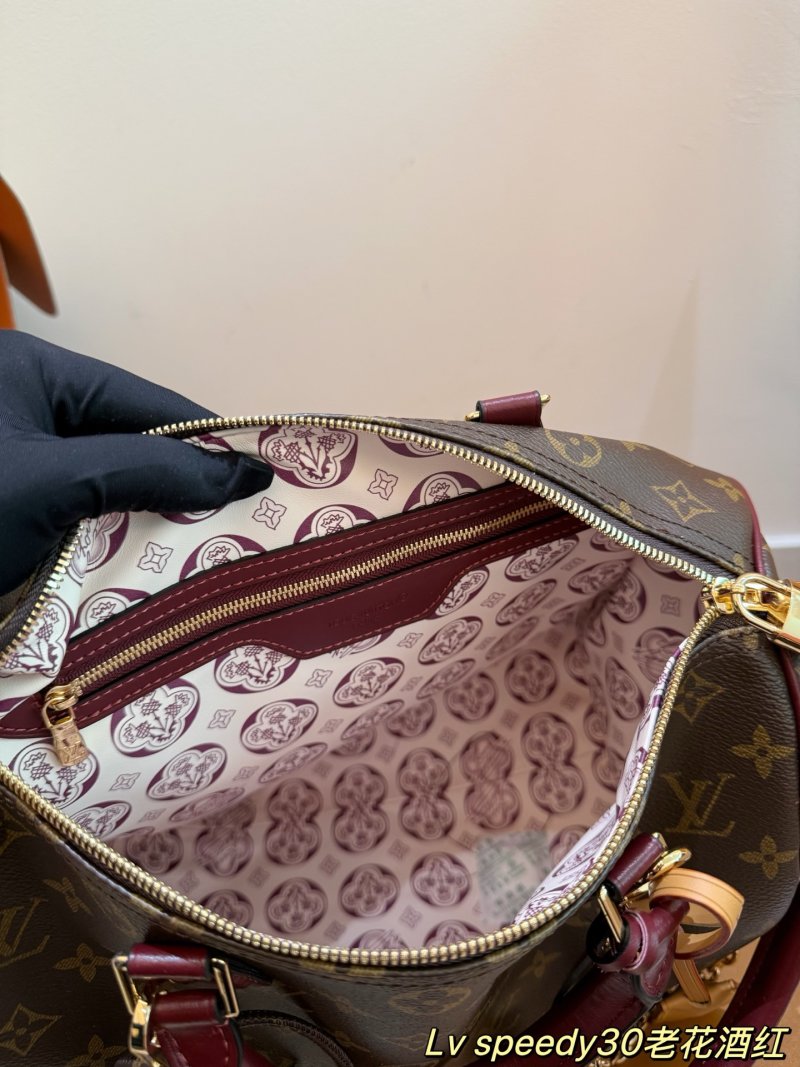 LV Speedy 30 Monogram Canvas Handbag - Burgundy Leather Trim view