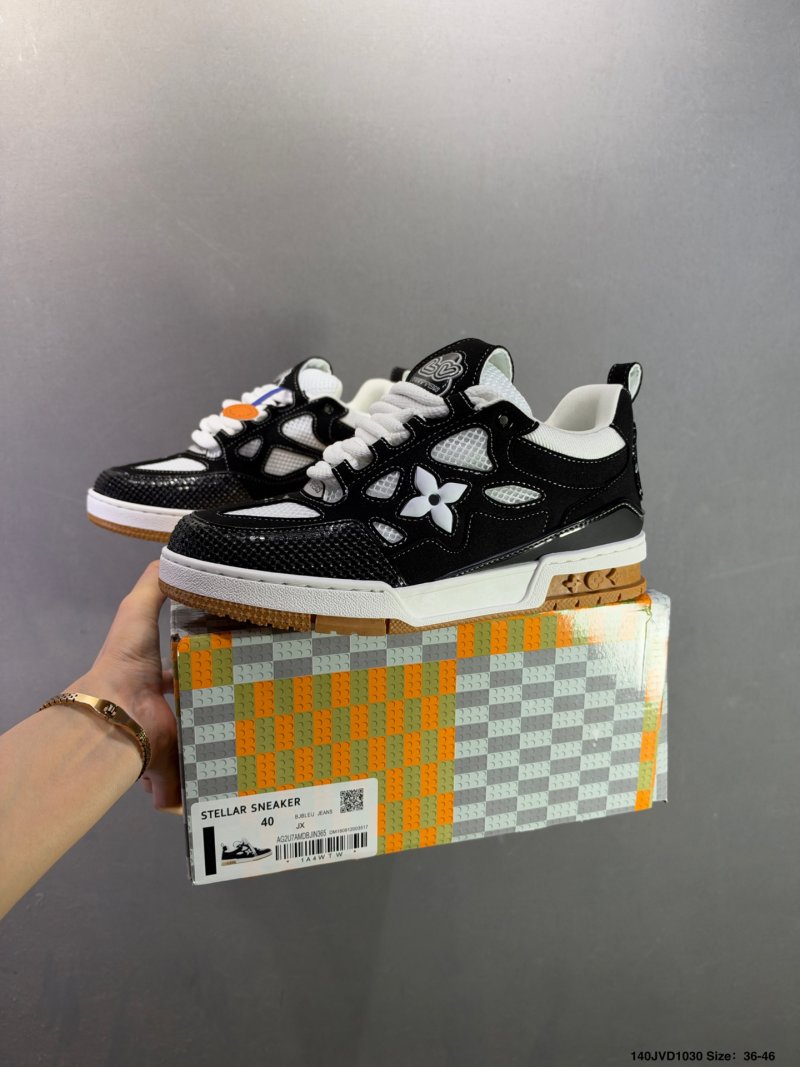 Louis Vuitton LV Trainer Black White Gold Colorway view