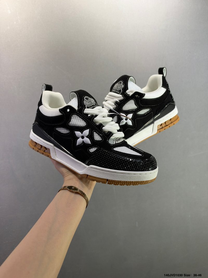 Louis Vuitton LV Trainer Black White Gold Colorway view