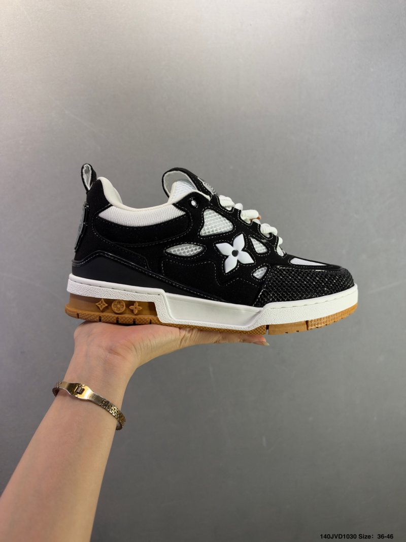 Louis Vuitton LV Trainer Black White Gold Colorway view
