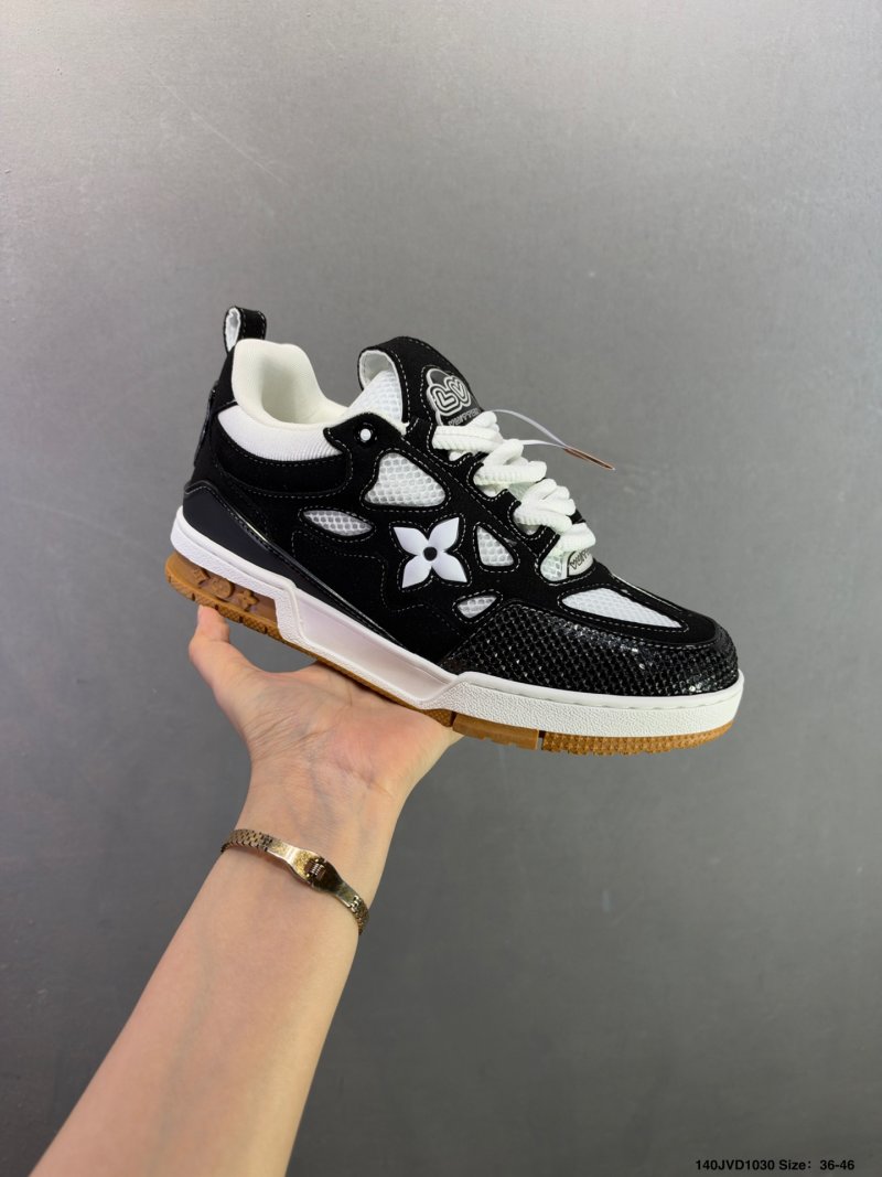Louis Vuitton LV Trainer Black White Gold Colorway view
