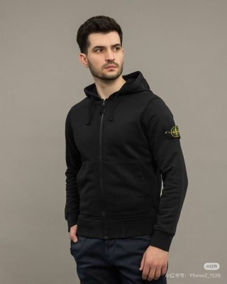 Stone Island Black Zip Hoodie Compass Badge view 3