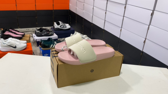 Lululemon Restfeel Slide Pink White One-Strap Sandal
