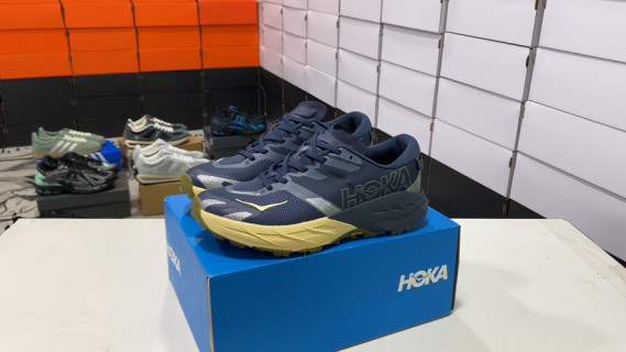HOKA Speedgoat 7 Navy Yellow Trail Running Shoe