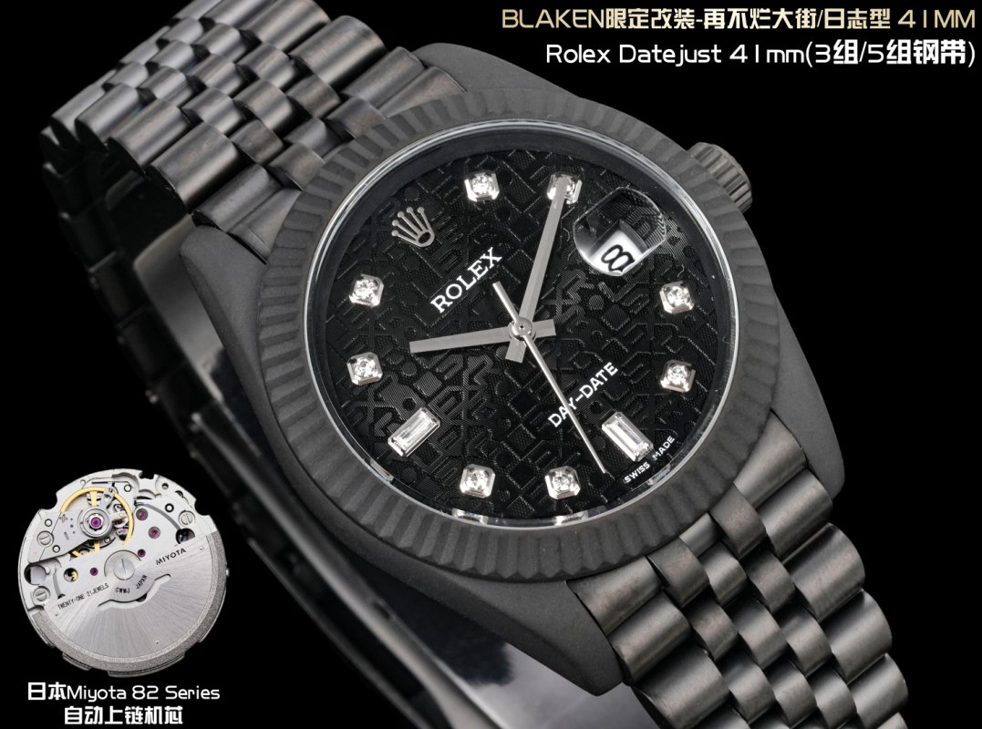 Rolex Datejust 41mm BLAKEN Full Black Custom DLC Matte view