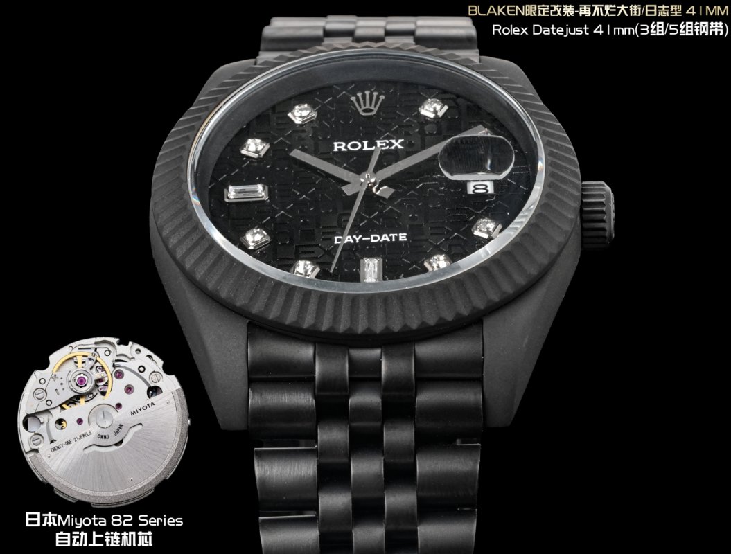 Rolex Datejust 41mm BLAKEN Full Black Custom DLC Matte view