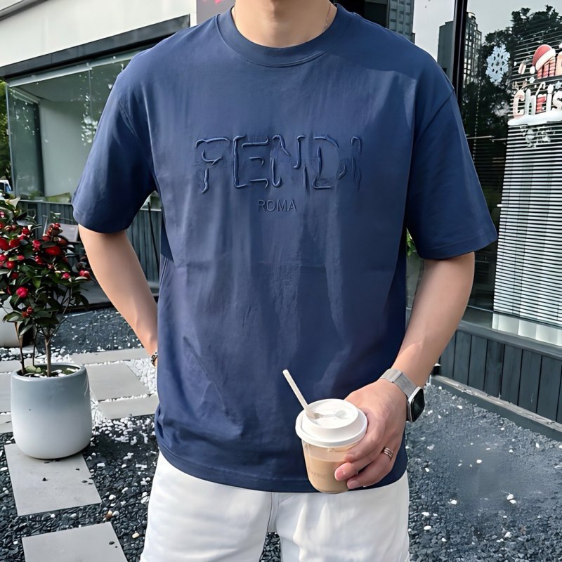 FENDI Embossed Logo Navy T-Shirt view