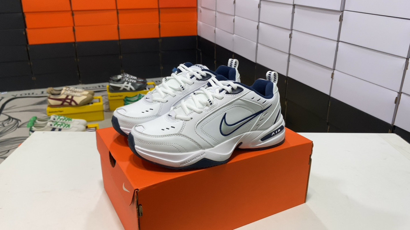 Nike Air Monarch IV White Navy Leather Low Top