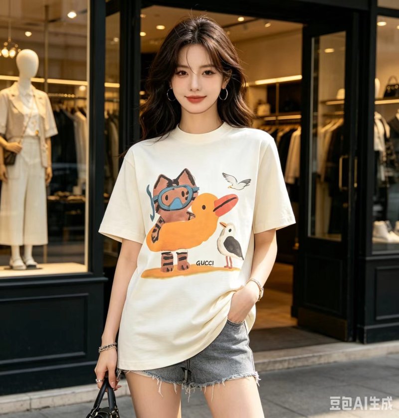 Gucci Donald Duck Cream Cotton Graphic Tee view