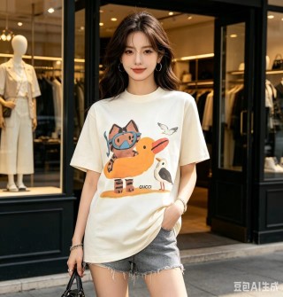Gucci Donald Duck Cream Cotton Graphic Tee view 3