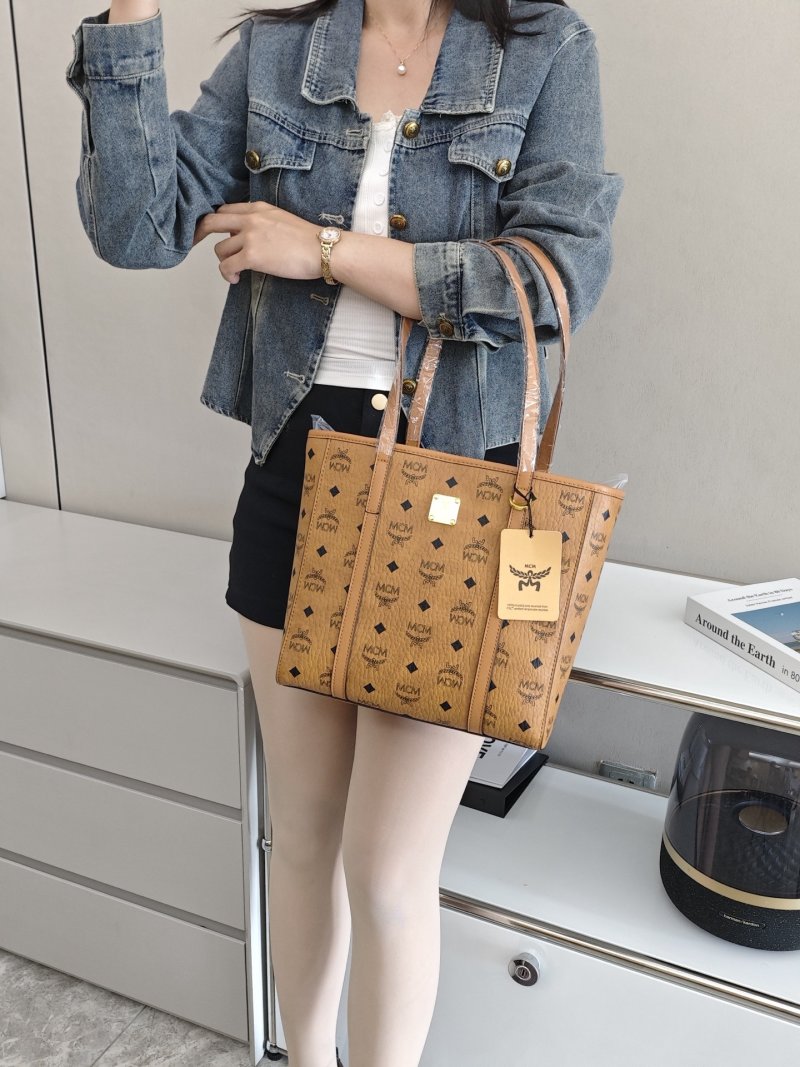 MCM Visetos Small Tote Bag Cognac Monogram view